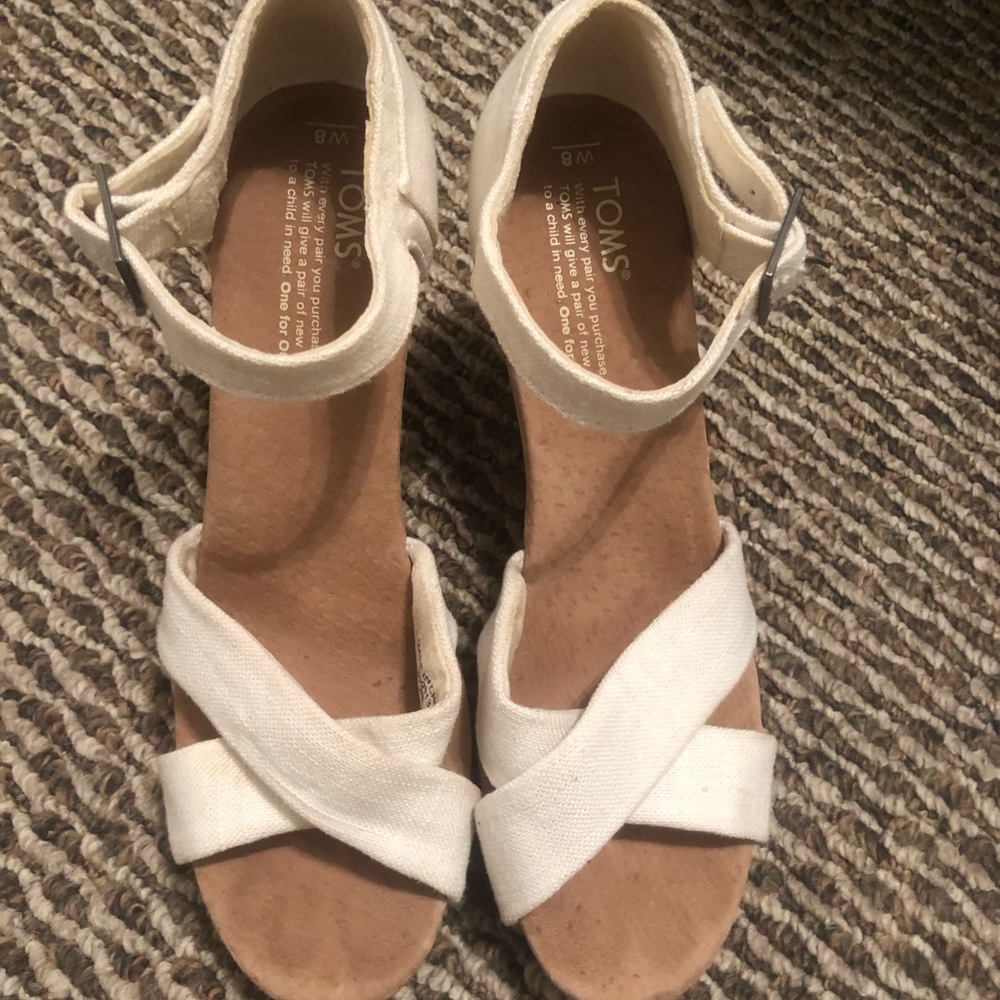 Toms Wedges - White with cork